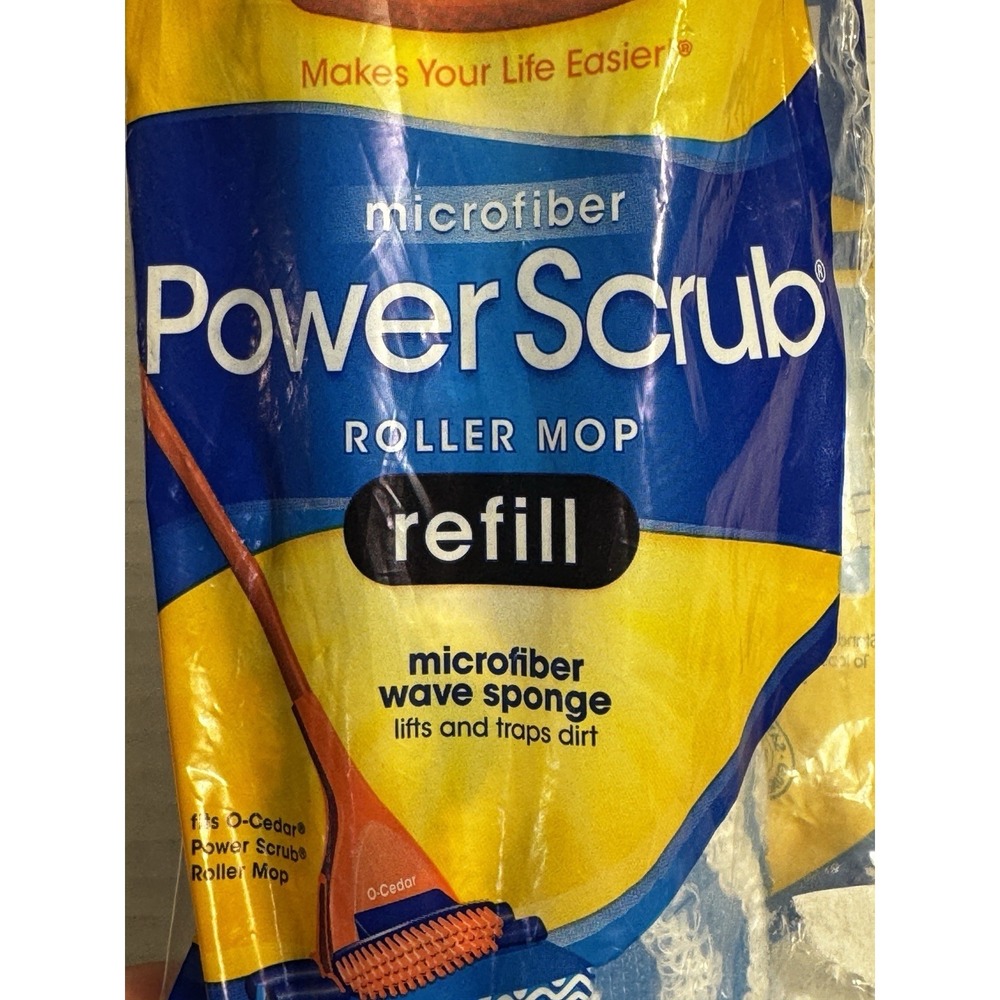 O-Cedar Microfiber Power Scrub Roller Mop Refill‎ Blue White Wave Sponge NOS